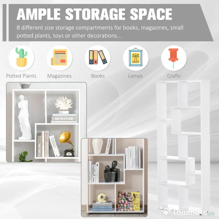 Homcom Biblioteca Suspendata Alba – 8 Rafturi 70×178 cm