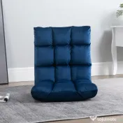 HOMCOM Fotoliu de Podea din Catifea cu Spătar Reclinabil până la 180° și Umplutură Groasă, 55x71x53.5cm, Albastru | Aosom Romania 
