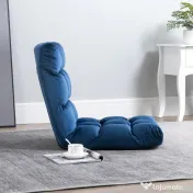 HOMCOM Fotoliu de Podea din Catifea cu Spătar Reclinabil până la 180° și Umplutură Groasă, 55x71x53.5cm, Albastru | Aosom Romania 