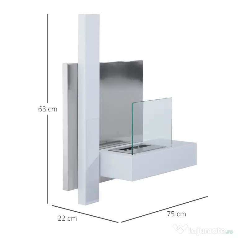 HOMCOM Semineu pe Bioetanol Incalzitor din Inox aparat de incalzire cu Rezervor 1.5LT, 75 x 22 x 63cm | AOSOM RO