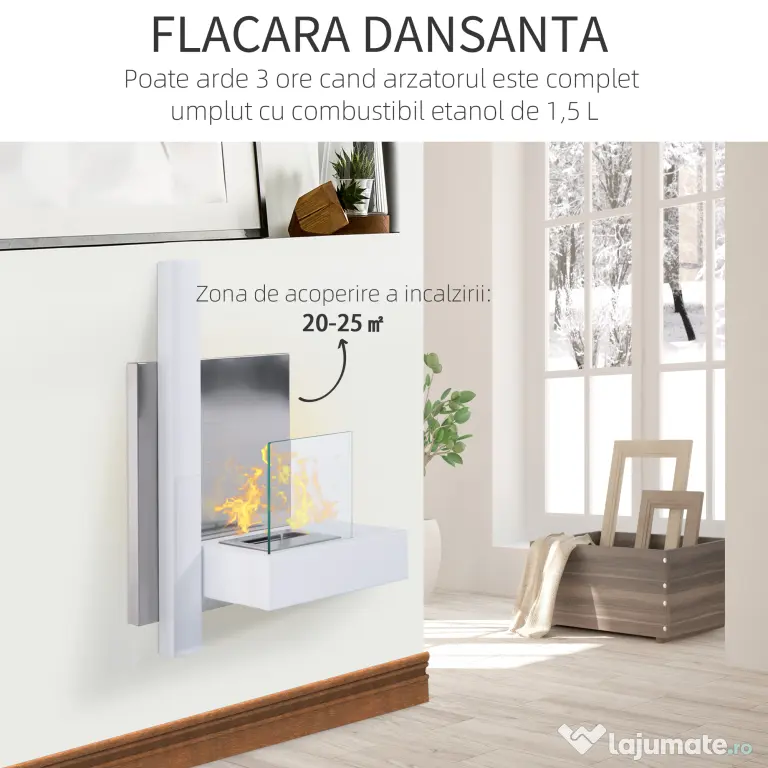 HOMCOM Semineu pe Bioetanol Incalzitor din Inox aparat de incalzire cu Rezervor 1.5LT, 75 x 22 x 63cm | AOSOM RO