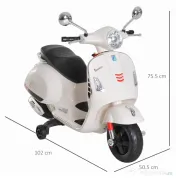 HOMCOM Motocicletă electrică pentru copii, design Vespa, baterie 6V cu sunete și lumini, vârsta 3-6 ani, alb