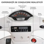 HOMCOM Motocicletă electrică pentru copii, design Vespa, baterie 6V cu sunete și lumini, vârsta 3-6 ani, alb