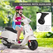 HOMCOM Motocicletă electrică pentru copii, design Vespa, baterie 6V cu sunete și lumini, vârsta 3-6 ani, alb