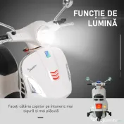 HOMCOM Motocicletă electrică pentru copii, design Vespa, baterie 6V cu sunete și lumini, vârsta 3-6 ani, alb