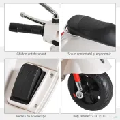 HOMCOM Motocicletă electrică pentru copii, design Vespa, baterie 6V cu sunete și lumini, vârsta 3-6 ani, alb