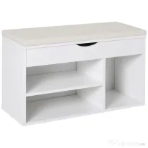 HOMCOM Bancă pentru Pantofi de Intrare, Economisitoare de Spațiu, cu Șezut Imblopat și Rafturi Deschise, pentru Hol, Alb