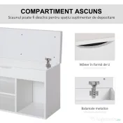 HOMCOM Bancă pentru Pantofi de Intrare, Economisitoare de Spațiu, cu Șezut Imblopat și Rafturi Deschise, pentru Hol, Alb 