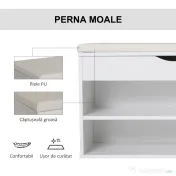 HOMCOM Bancă pentru Pantofi de Intrare, Economisitoare de Spațiu, cu Șezut Imblopat și Rafturi Deschise, pentru Hol, Alb 