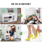 HOMCOM Bancă pentru Pantofi de Intrare, Economisitoare de Spațiu, cu Șezut Imblopat și Rafturi Deschise, pentru Hol, Alb 