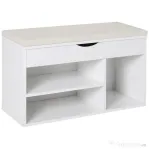 HOMCOM Bancă pentru Pantofi, soluție economisitoare de spațiu, cu șezut imblopat și capac rabatabil, pentru intrare, PAL, 80x30x47cm, Alb | Aosom Romania