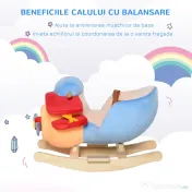 HOMCOM Avion Balansoar din Plus Moale Captusit si Lemn Masiv cu Centura de Siguranta