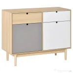 HOMCOM Mobilier Multifunctional Stil Nordic, Dulapior Doua Usi cu Sertare pentru Bucatarie si Hol, 100x40x79.5cm, Multicolor