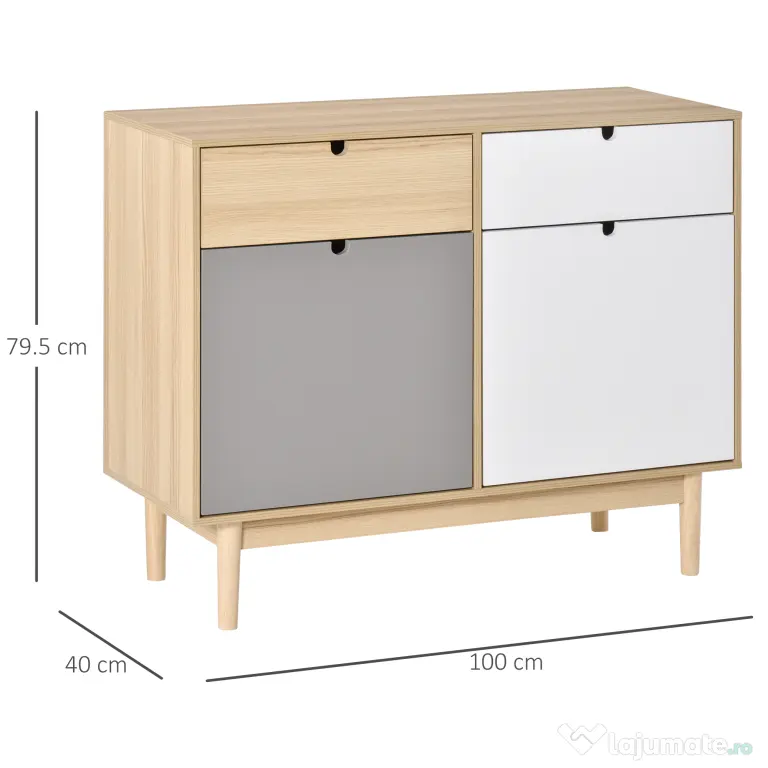 HOMCOM Mobilier Multifunctional Stil Nordic, Dulapior Doua Usi cu Sertare pentru Bucatarie si Hol, 100x40x79.5cm, Multicolor