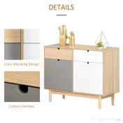 HOMCOM Mobilier Multifunctional Stil Nordic, Dulapior Doua Usi cu Sertare pentru Bucatarie si Hol, 100x40x79.5cm, Multicolor