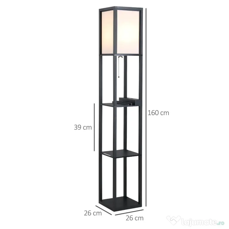 Lampa de podea HOMCOM, 26x26x160cm, alba | Aosom RO