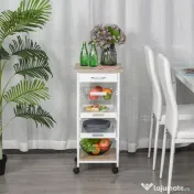 HOMCOM Cărucior de Bucătărie Măsuță Mobilă Economisire Spațiu cu Rafturi și Sertar din Lemn, Etajeră pe Roți, 37x37x82 cm, Alb
