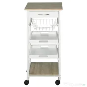 HOMCOM Cărucior de Bucătărie Măsuță Mobilă Economisire Spațiu cu Rafturi și Sertar din Lemn, Etajeră pe Roți, 37x37x82 cm, Alb