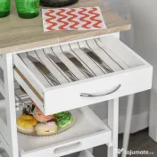 HOMCOM Cărucior de Bucătărie Măsuță Mobilă Economisire Spațiu cu Rafturi și Sertar din Lemn, Etajeră pe Roți, 37x37x82 cm, Alb