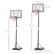 HOMCOM Cos Baschet Adulti cu Inaltime Reglabila 302-352cm, Structura din Otel, PE si PVC, Negru | Aosom Romania