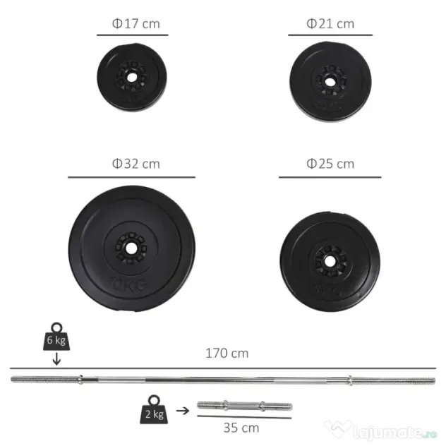 HOMCOM Set Haltere Ajustabile cu 14 Discuri și 2 Manere, Echipament Antrenament, Negru | Aosom Romania