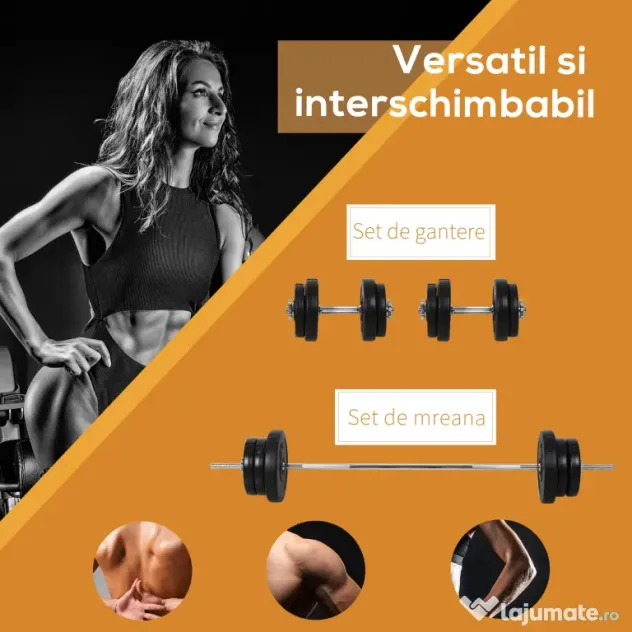 HOMCOM Set Haltere Ajustabile cu 14 Discuri și 2 Manere, Echipament Antrenament, Negru | Aosom Romania