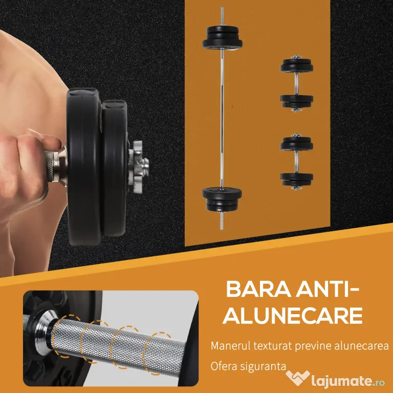 HOMCOM Set Haltere Ajustabile cu 14 Discuri și 2 Manere, Echipament Antrenament, Negru | Aosom Romania