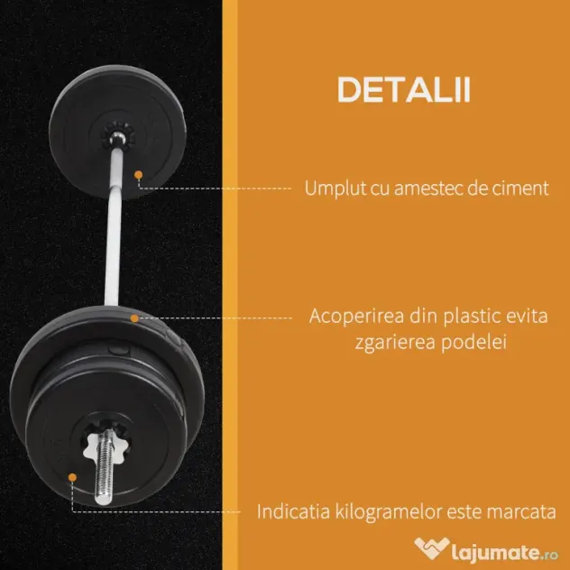 HOMCOM Set Haltere Ajustabile cu 14 Discuri și 2 Manere, Echipament Antrenament, Negru | Aosom Romania