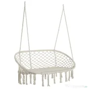 Outsunny Hamac Balansoar pentru Gradina si Casa cu 2 Locuri din Macramé Alb Crem | Aosom Romania 