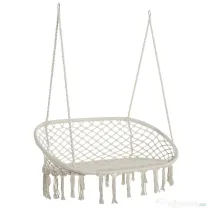 Outsunny Hamac Balansoar pentru Gradina si Casa cu 2 Locuri din Macramé Alb Crem | Aosom Romania