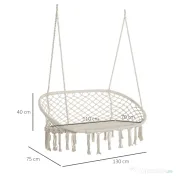 Outsunny Hamac Balansoar pentru Gradina si Casa cu 2 Locuri din Macramé Alb Crem | Aosom Romania 