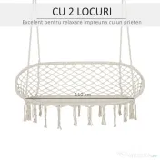 Outsunny Hamac Balansoar pentru Gradina si Casa cu 2 Locuri din Macramé Alb Crem | Aosom Romania 