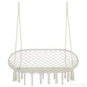 Outsunny Hamac Balansoar pentru Gradina si Casa cu 2 Locuri din Macramé Alb Crem | Aosom Romania 