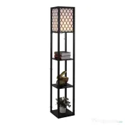 HOMCOM Lampă stand cu rafturi 3 niveluri, negru 26x26x160 cm, Iluminare caldă și rafturi pentru living sau birou 