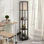 HOMCOM Lampă stand cu rafturi 3 niveluri, negru 26x26x160 cm, Iluminare caldă și rafturi pentru living sau birou 
