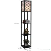HOMCOM Lampă stand cu rafturi 3 niveluri, negru 26x26x160 cm, Iluminare caldă și rafturi pentru living sau birou 