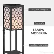HOMCOM Lampă stand cu rafturi 3 niveluri, negru 26x26x160 cm, Iluminare caldă și rafturi pentru living sau birou 