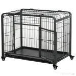 PawHut Tarc pentru caini pliabil, ușă dublă cu blocare 4 roți cu frână și fund detașabil, 109.5x71x78cm, Negru | Aosom Romania
