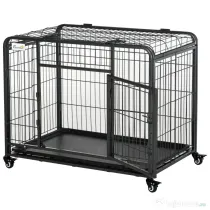 PawHut Tarc pentru caini pliabil, ușă dublă cu blocare 4 roți cu frână și fund detașabil, 109.5x71x78cm, Negru | Aosom Romania