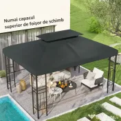 Outsunny Acoperire pentru Gazebo 4x3 m cu 2 Niveluri din Poliester cu Curele și 10 Orificii de Drenaj, Gri Antracit 
