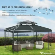Outsunny Acoperire pentru Gazebo 4x3 m cu 2 Niveluri din Poliester cu Curele și 10 Orificii de Drenaj, Gri Antracit 