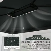 Outsunny Acoperire pentru Gazebo 4x3 m cu 2 Niveluri din Poliester cu Curele și 10 Orificii de Drenaj, Gri Antracit 