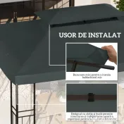 Outsunny Acoperire pentru Gazebo 4x3 m cu 2 Niveluri din Poliester cu Curele și 10 Orificii de Drenaj, Gri Antracit 