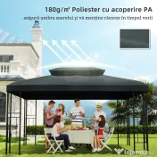 Outsunny Acoperire pentru Gazebo 4x3 m cu 2 Niveluri din Poliester cu Curele și 10 Orificii de Drenaj, Gri Antracit 