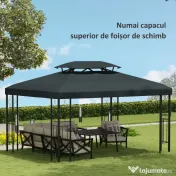 Outsunny Acoperire pentru Gazebo 4x3 m cu 2 Niveluri din Poliester cu Curele și 10 Orificii de Drenaj, Gri Antracit 