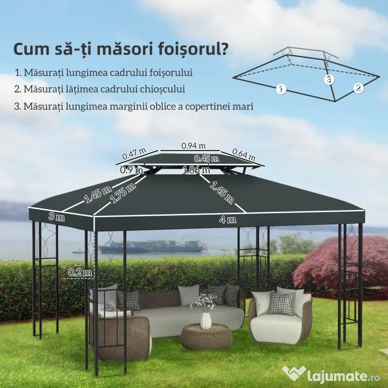 Outsunny Copertina pentru cort 4x3 m cu 2 niveluri, copertina pentru cort din poliester anti-UV cu chingi din Velcro