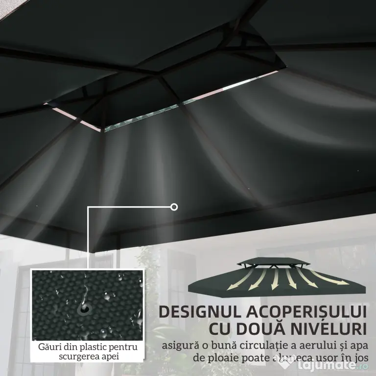 Outsunny Copertina pentru cort 4x3 m cu 2 niveluri, copertina pentru cort din poliester anti-UV cu chingi din Velcro