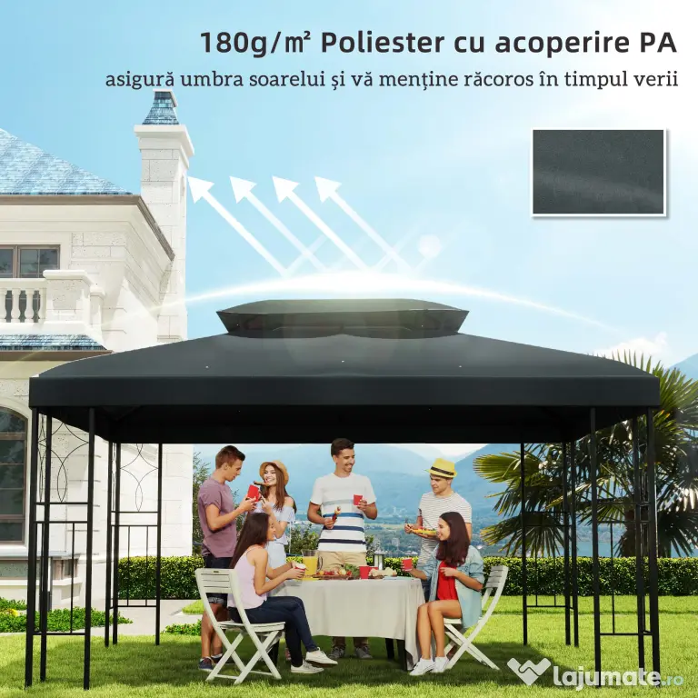 Outsunny Copertina pentru cort 4x3 m cu 2 niveluri, copertina pentru cort din poliester anti-UV cu chingi din Velcro