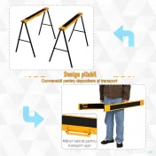 HOMCOM Set de 2 Capre Pliabile din Metal cu Suprafață Antiderapantă din EVA pentru Lucrări de Tăiere, Capră pentru Lemn, Capacitate Maximă 125 kg, Portocaliu Negru 