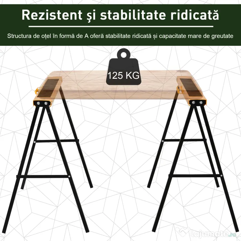 HOMCOM Set de 2 Capre Pliabile din Metal cu Suprafață Antiderapantă din EVA pentru Tăiere Lemn, Capacitate 125kg, Portocaliu și Negru | Aosom Romania